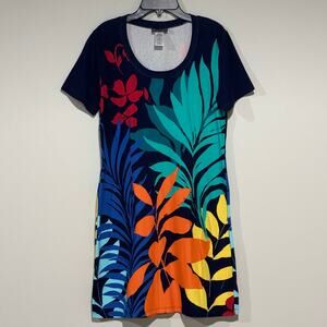 Tommy‎ Bahama Women's Dress Size XS Navy With Bright Floral T-Shirt Shift Dress